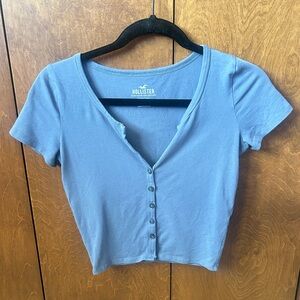 Blue Hollister Button Up Crop